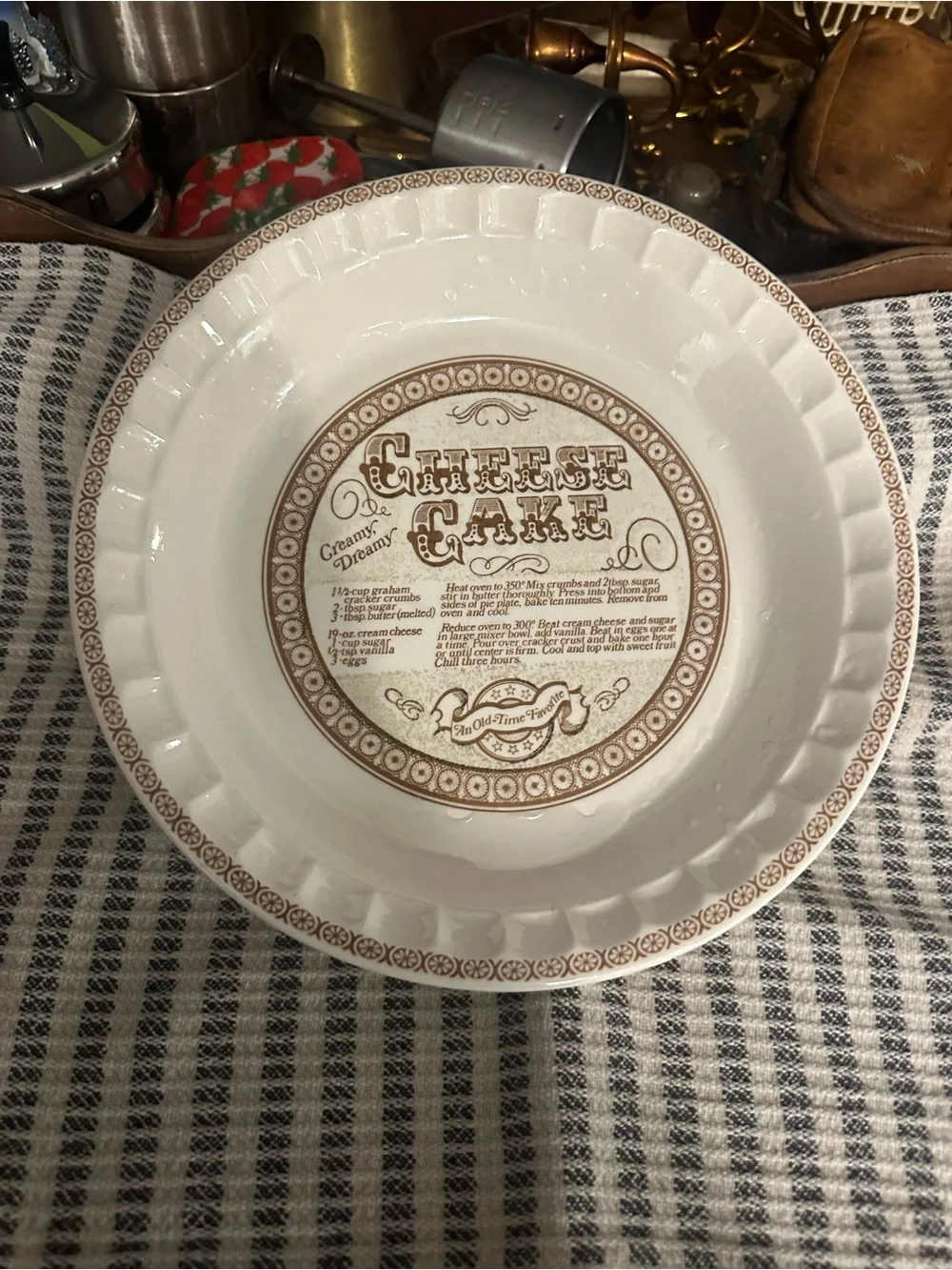 VTG Royal China Jeannette Cheesecake Recipe Pie Plate Dish Ironstone 11”